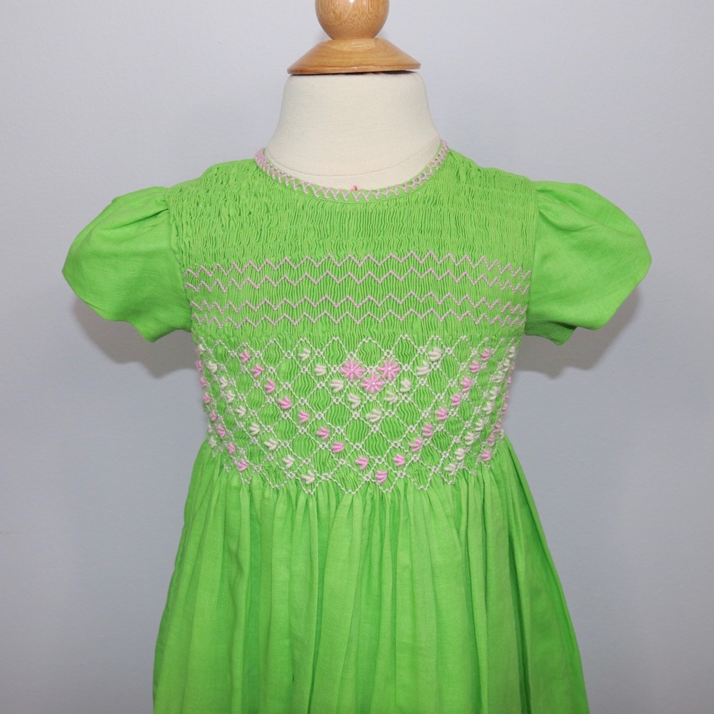 Green Embroidered Smocked Dress-3T - Picture 2 of 6